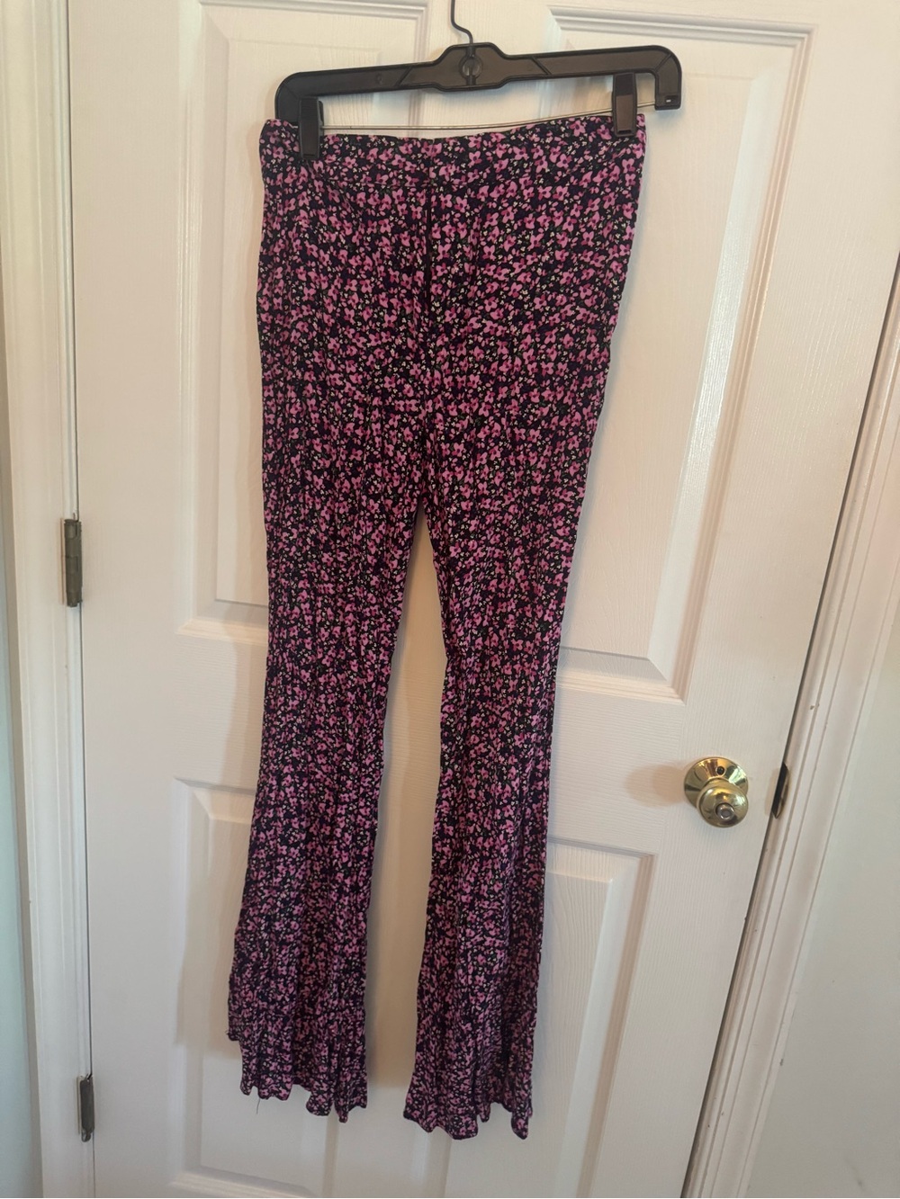 Zara Black Flare Pants with Pink Floral Print
